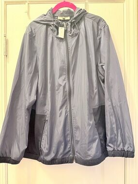 Talbot’s Brand New Lightweight Hooded Windbreaker Jacket in Blue